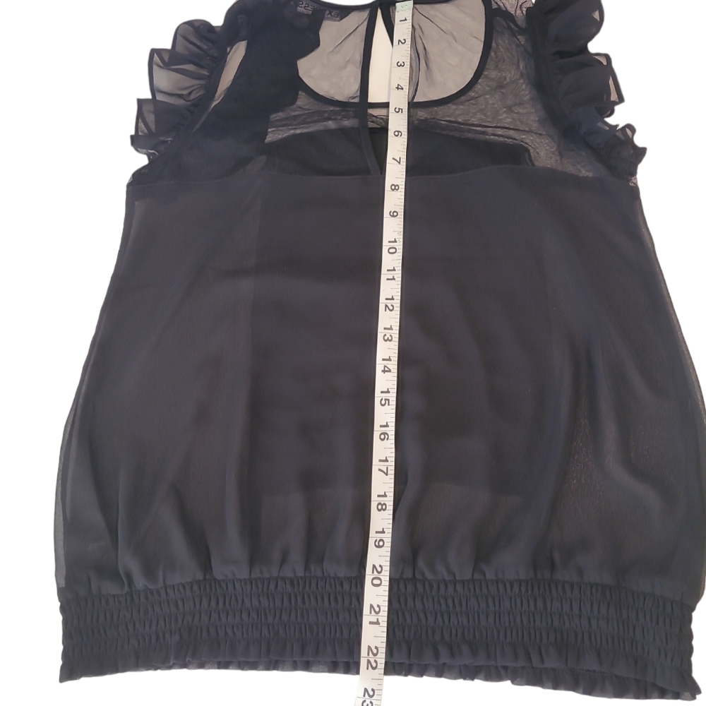 Express Women's Small Sheer Black Ruffled Top - Picture 4 of 7